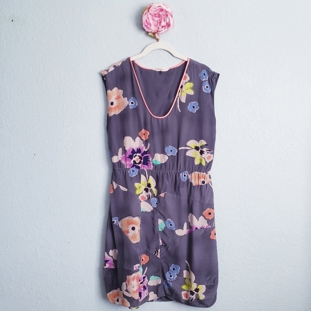 Rebecca Taylor Gray Floral Sleeveless Silk Dress